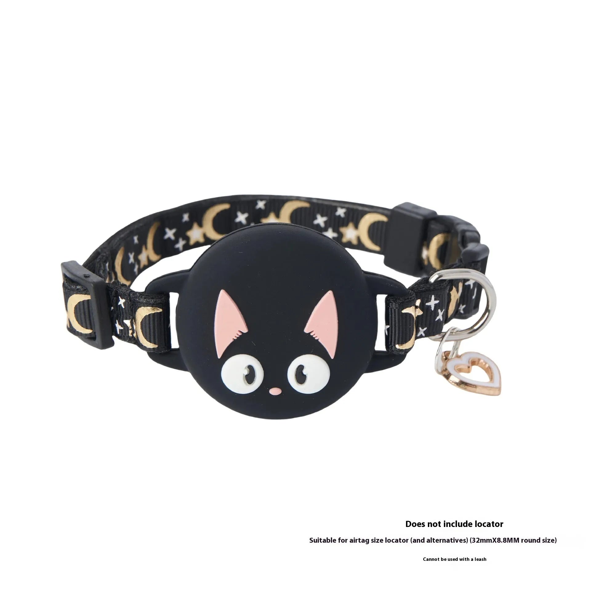 Pink and black plastic AirTag protective cases attached to a cat collar, showing adjustable sizing.