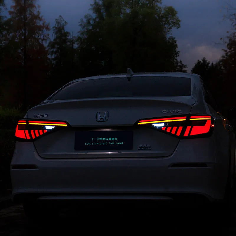 11th generation Honda Civic modified LED taillight assembly in black and red housing.