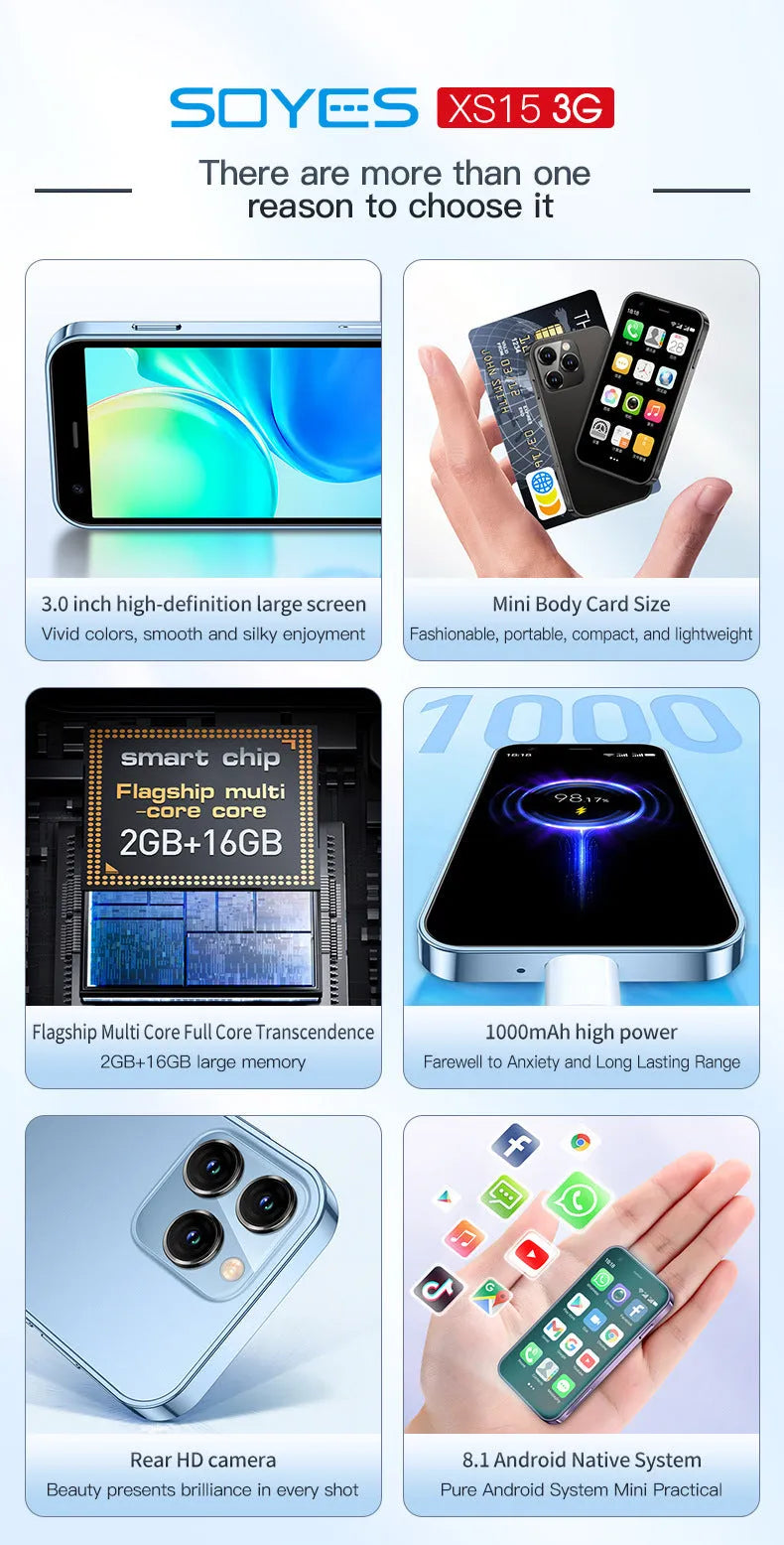 S23PRO & XS15 black mini smartphone with 3-inch screen shown front-on