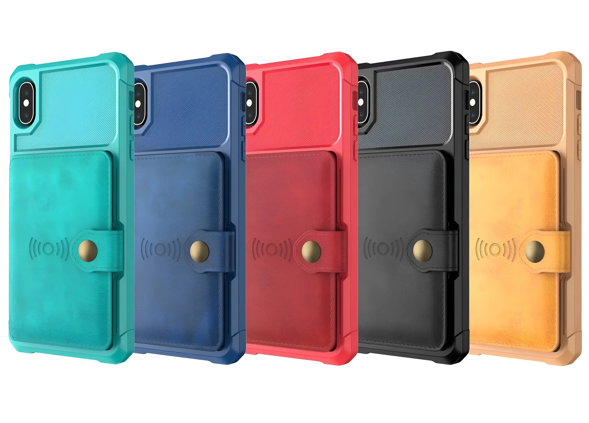 Geometric pattern PU back cover case for smartphone in black, blue, gold, green, and red colour options.