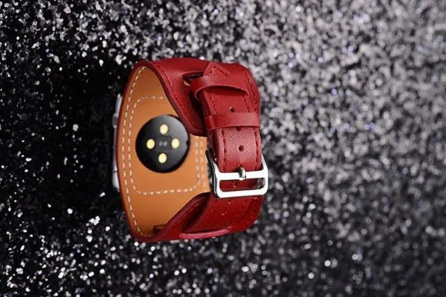 Genuine leather watch strap in black, blue, brown, and red for 38mm and 42mm lugs