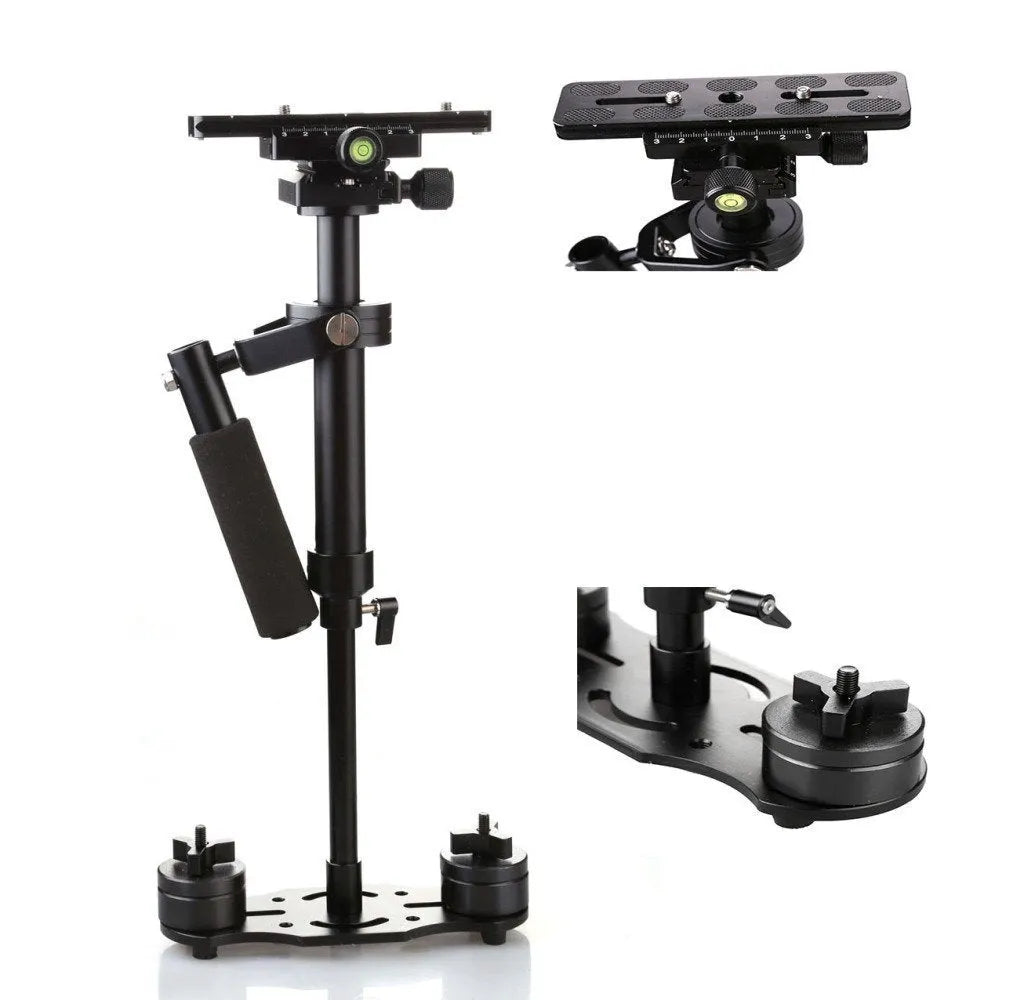 Black aluminium S40 S60 handheld camera stabiliser with adjustable height mechanism