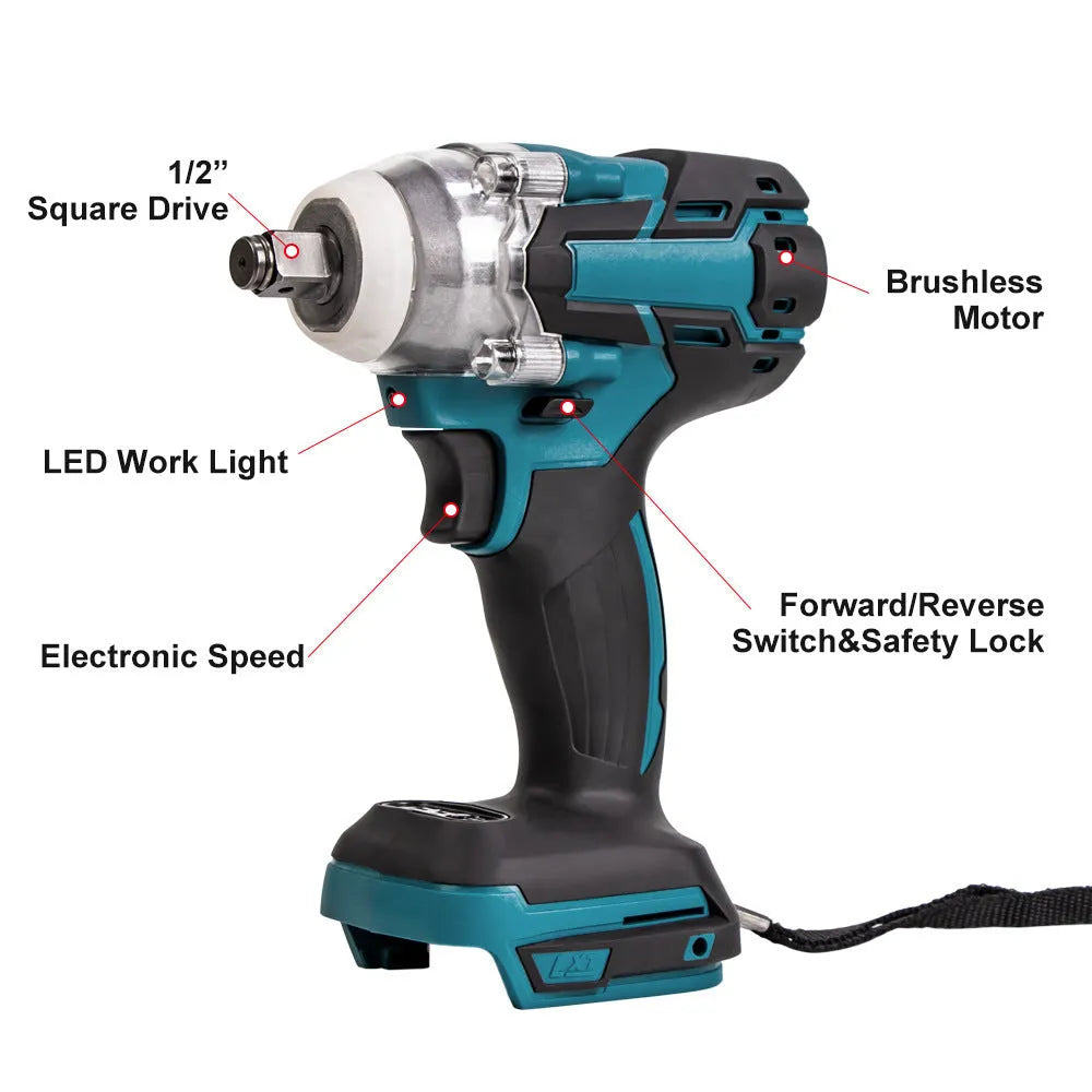 Orange dual-use brushless electric wrench with 12.5mm square drive and lithium battery for automotive use