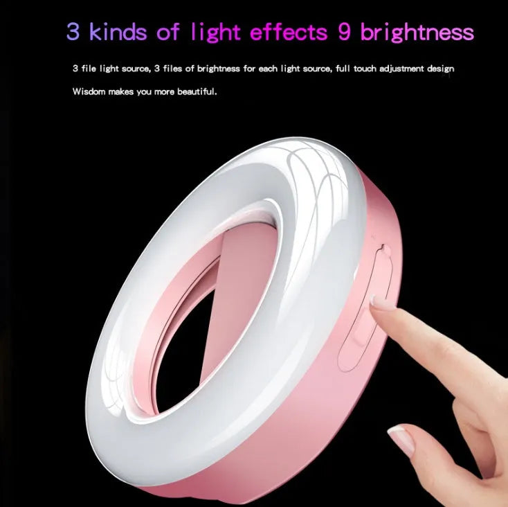 WQ-20 80mm round LED self-timer fill light in green or pink with USB rechargeable battery and stepless dimming
