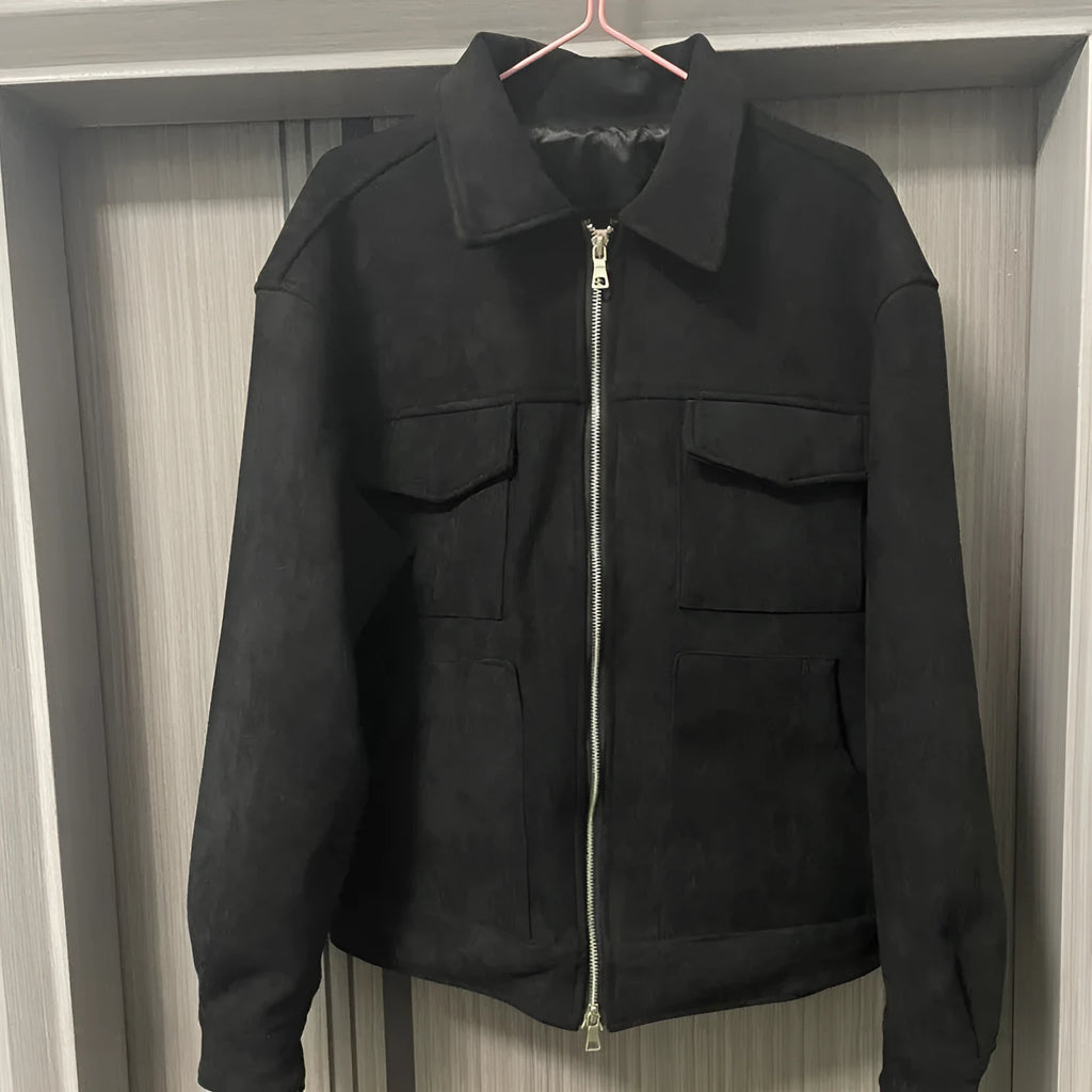 Men's thickened zipper jacket with big pockets in slim fit design