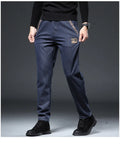 Men's embroidered slim straight cotton trousers in black, high waist, spring wear
