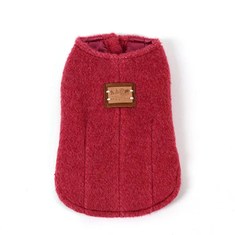 Small dog wearing a blue Korean-style cotton cashmere vest for autumn and winter pet clothing