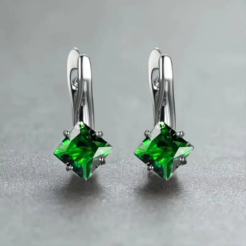 Women's copper earrings with inlaid zircon stones in a light luxury diamond design.