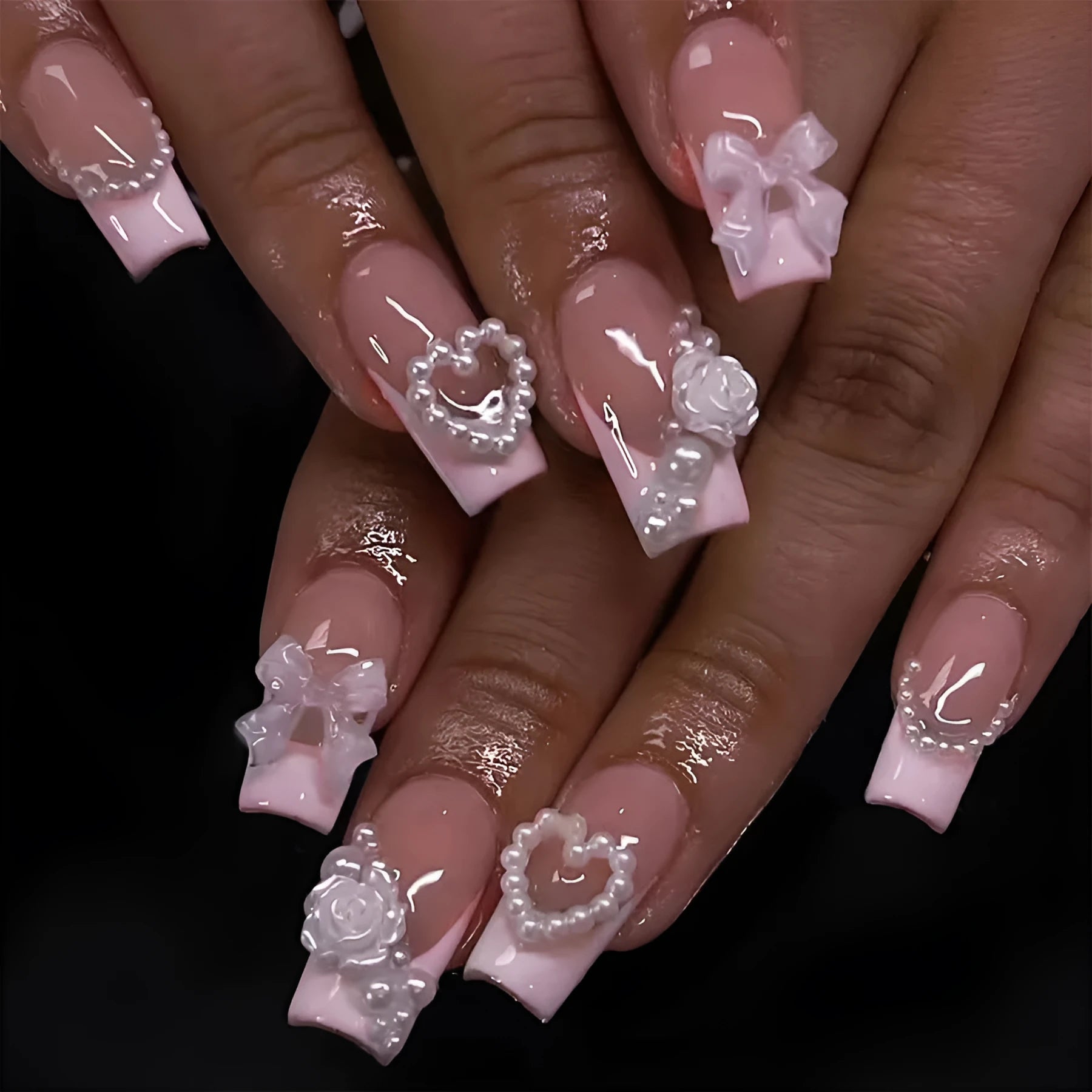 French manicure nail stickers with love pearl pattern design in colour XD93