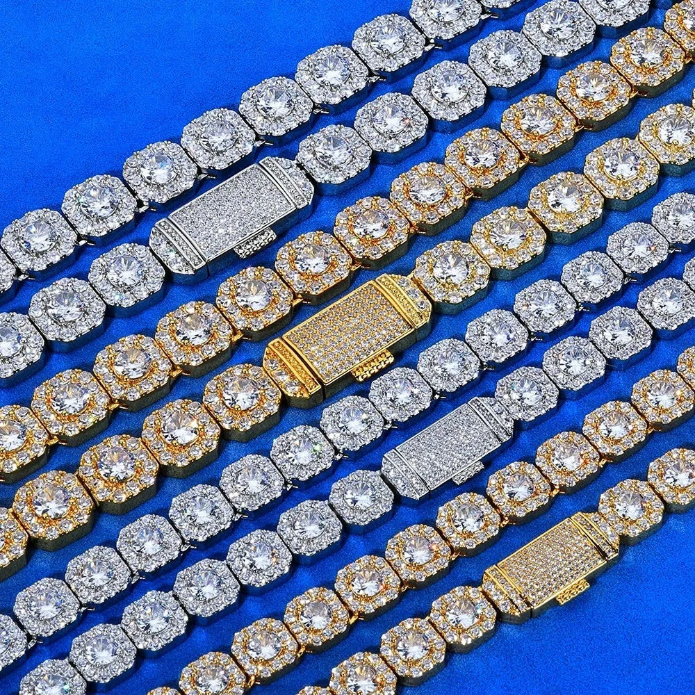 Personalised full diamond men's bracelet rock sugar chain copper gold colour width 10mm length 22.86cm