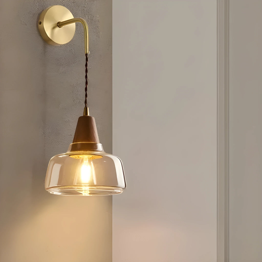 Japanese style walnut wall lamp with glass shade and LED light source, 110-220V, Type B