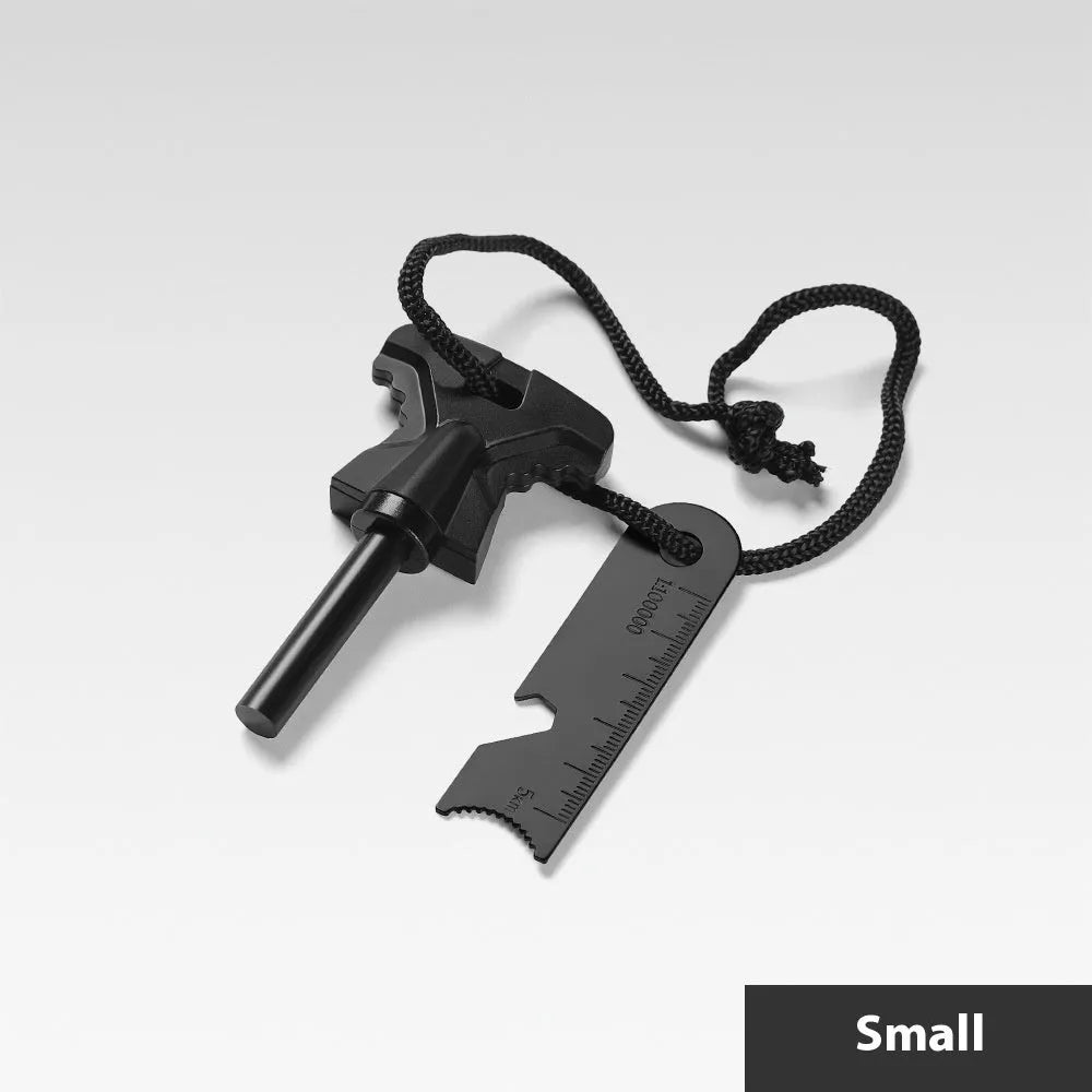 Stainless steel butterfly-shaped firestarter and bottle opener outdoor tool.