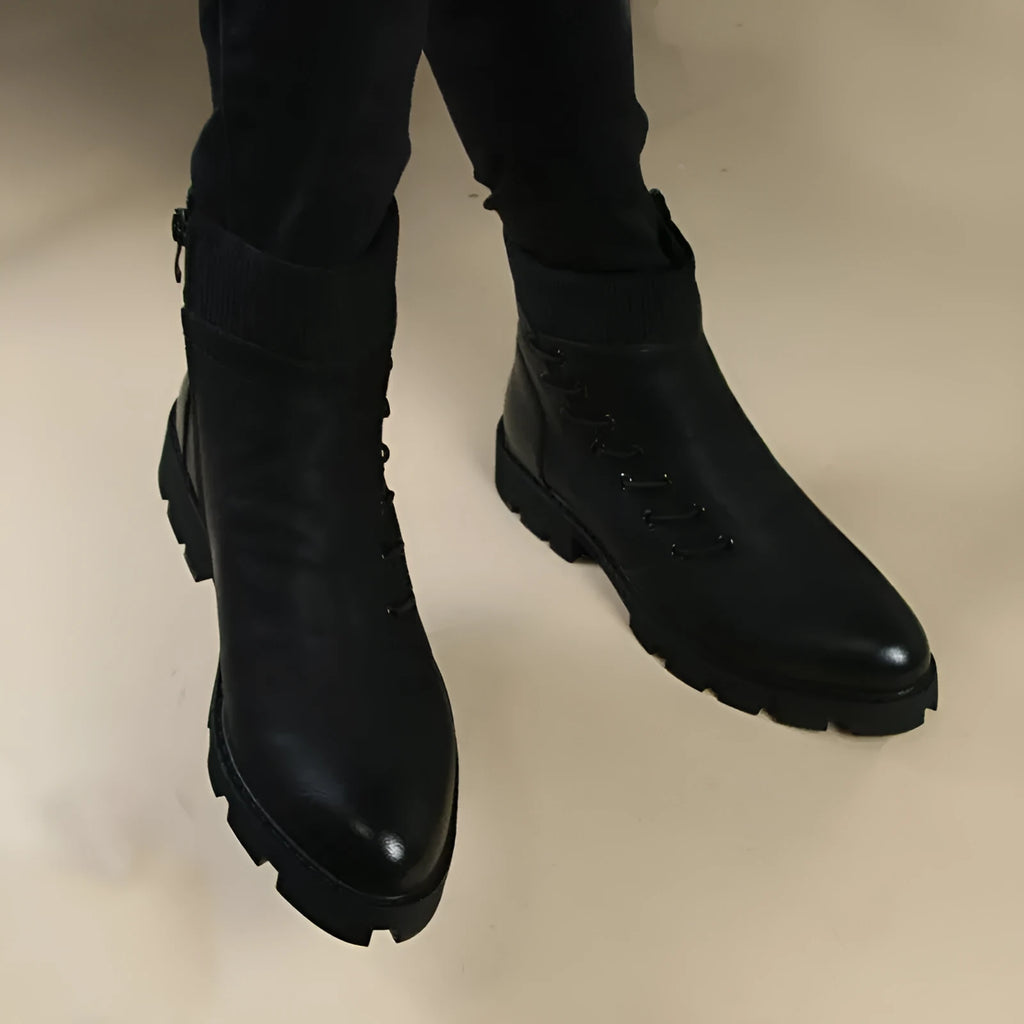 Men's black ankle boots with microfibre upper and rubber sole, heightening Korean style Martin boots, sizes 37-44