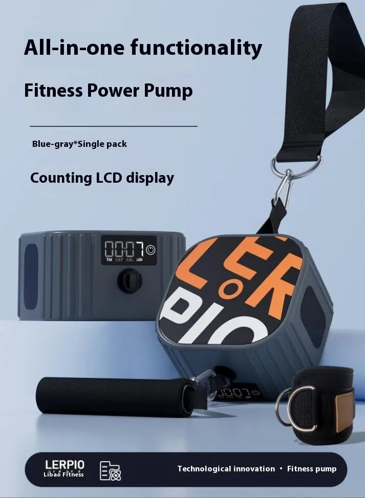 Blue-grey resistance training tensioner with adjustable 2-20kg mechanism for full body exercise