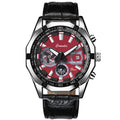 Men's large dial waterproof luminous sports watch, 10mm thick, silver steel or black leather strap, blue red or black face
