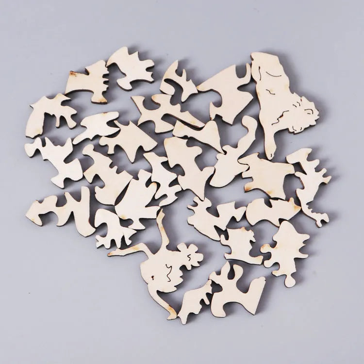Irregular three-dimensional seahorse shaped wooden puzzle on a flat surface with colour options A3 A4 A5