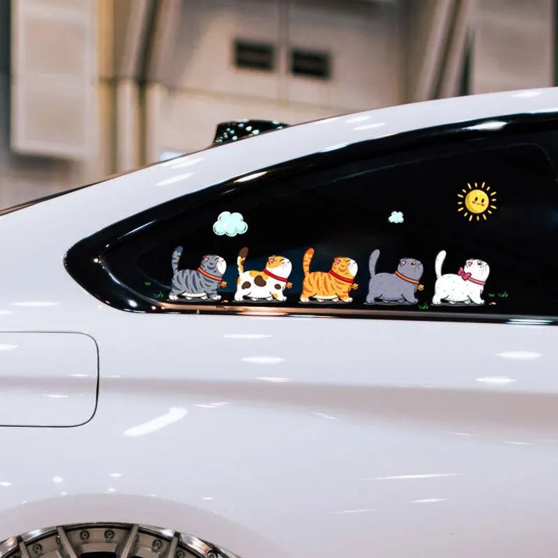 Five walking cats car sticker in waterproof PVC material available in three sizes for vehicle decoration