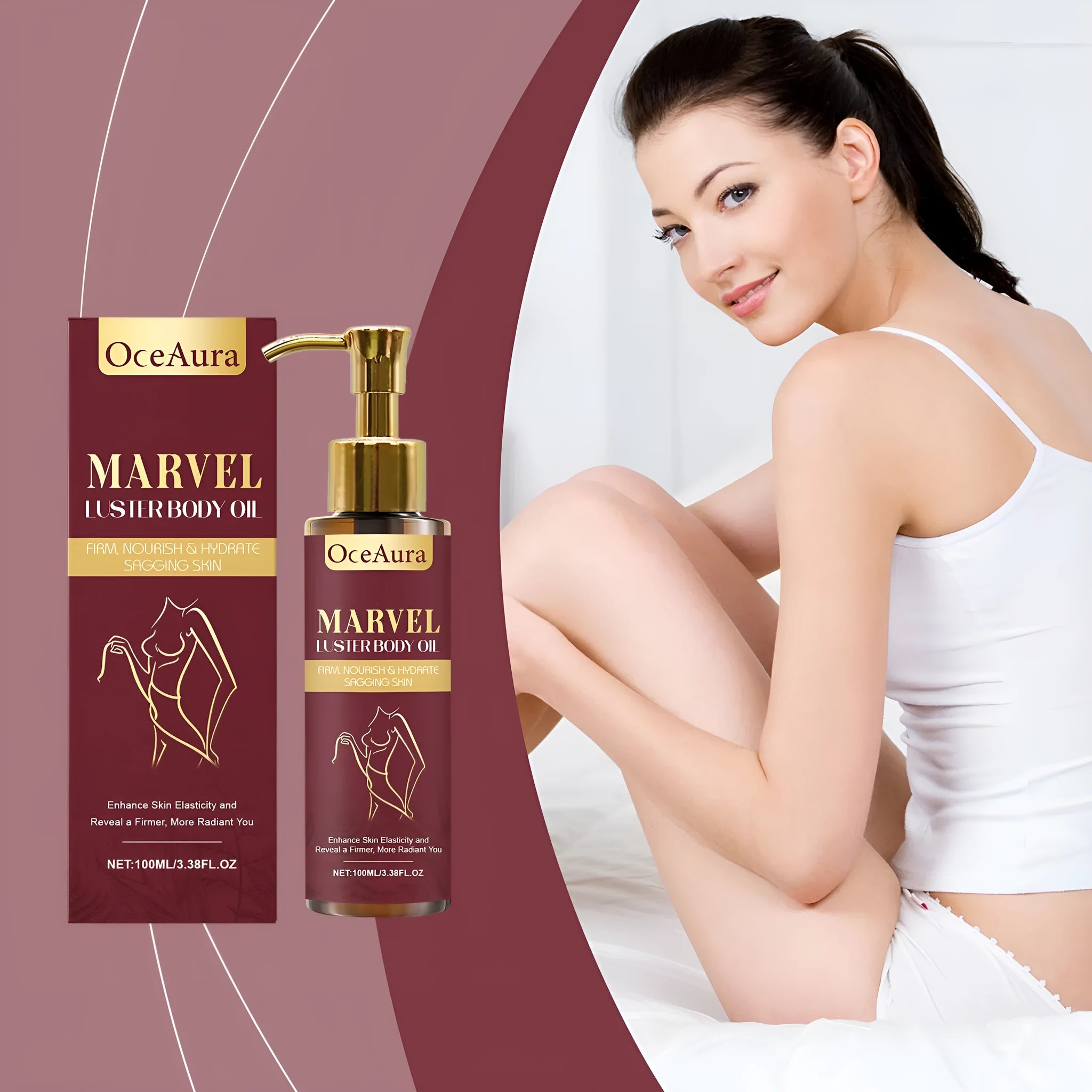 100ml bottle of Gloss Care Body Massage Oil with ingredients including jojoba and sweet almond oils.