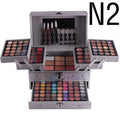 Multifunctional makeup kit case with 94 colour eye shadows, concealers, lipsticks, and blushers in earth tones and national fashion colours.