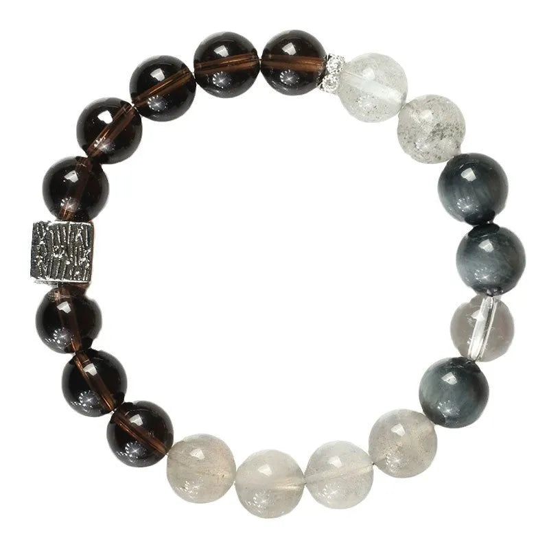 Couple crystal bracelet set with 10mm geometric shapes in khaki colour variations