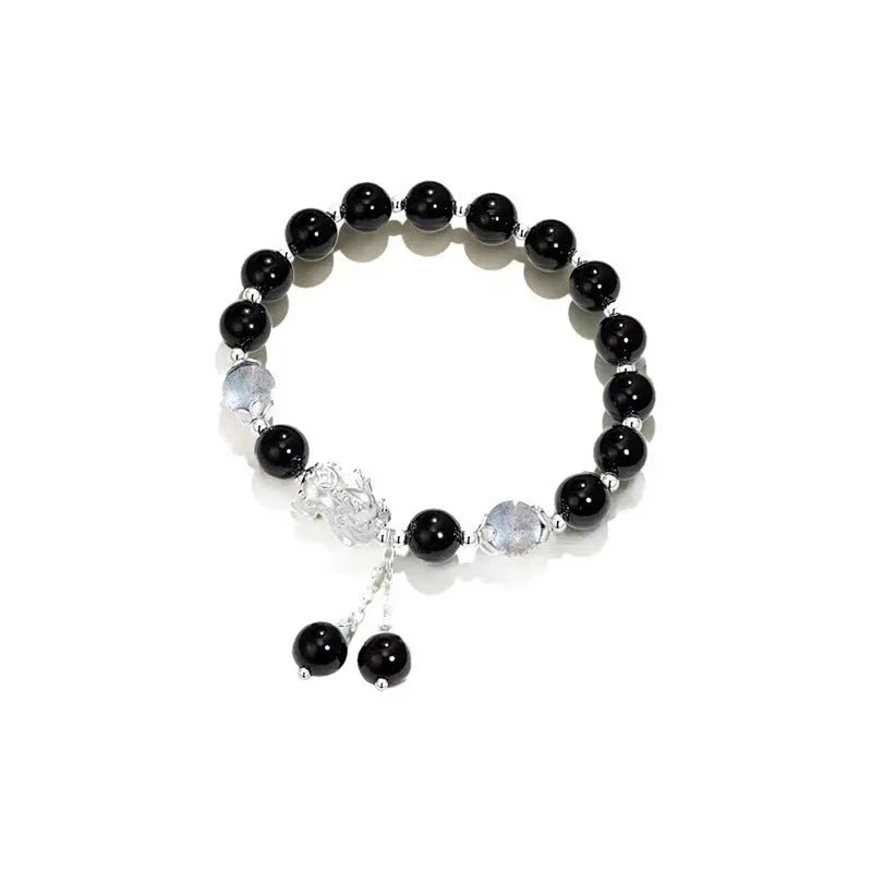 Handmade black agate and grey moonlight couple bracelet with 10mm wave beads.