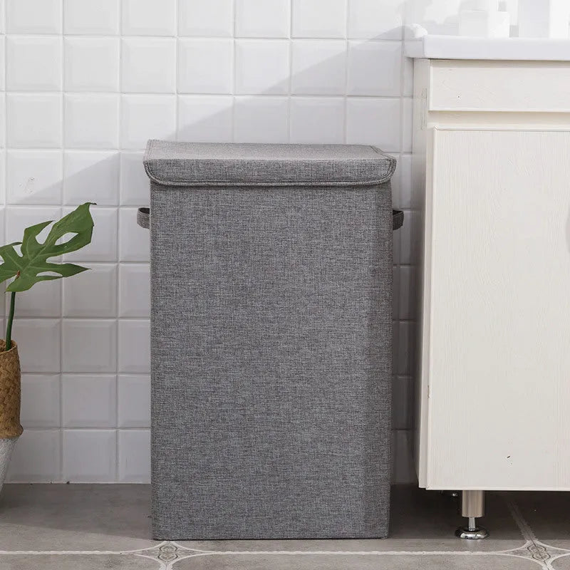 Foldable cotton linen storage basket in brown colour showing three-dimensional structure