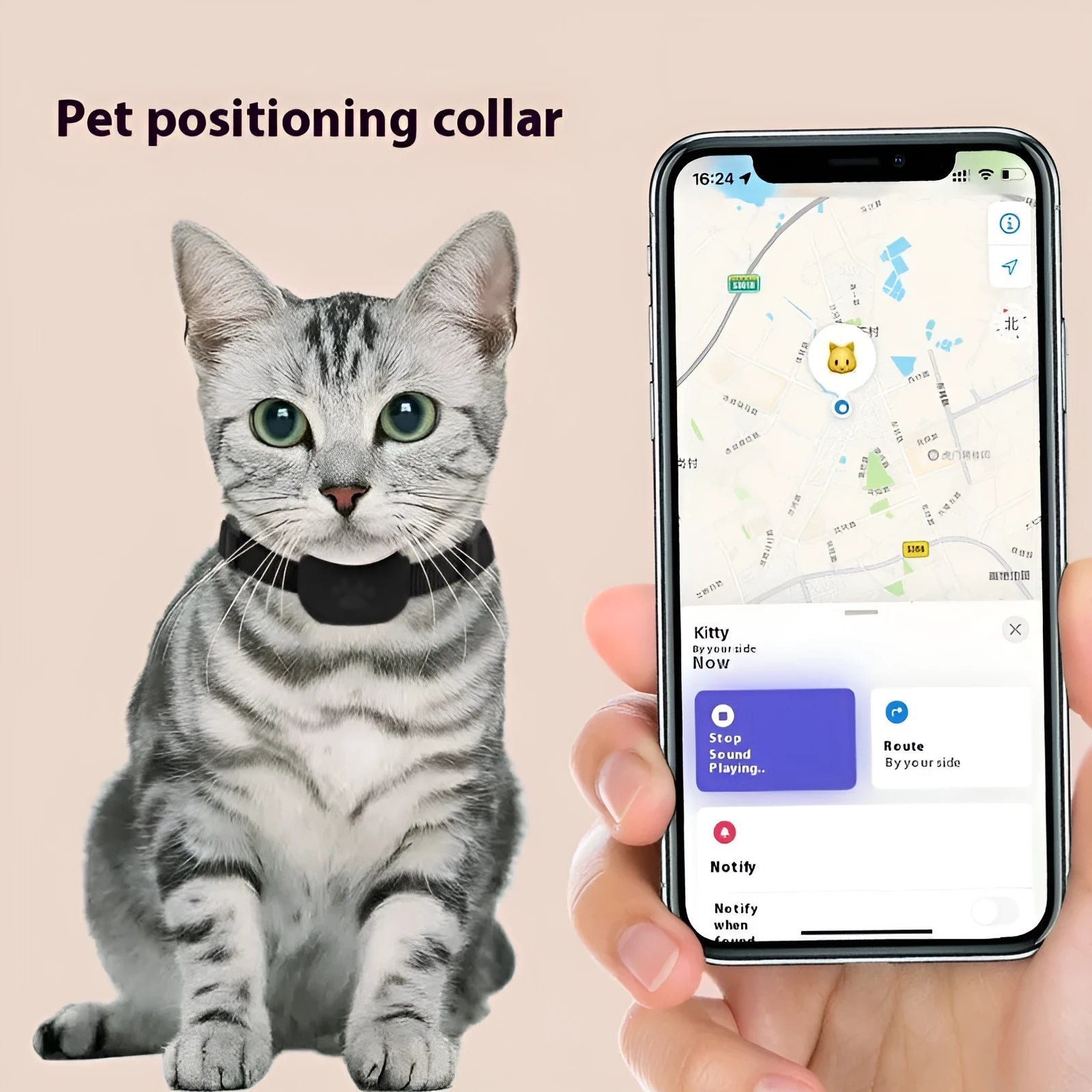 Adjustable pet GPS tracking collar with Bluetooth 5.2 in black, blue and pink colours for cats and puppies