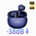 True wireless Bluetooth headset with active noise reduction in multiple colours including black, blue, white, and titanium black
