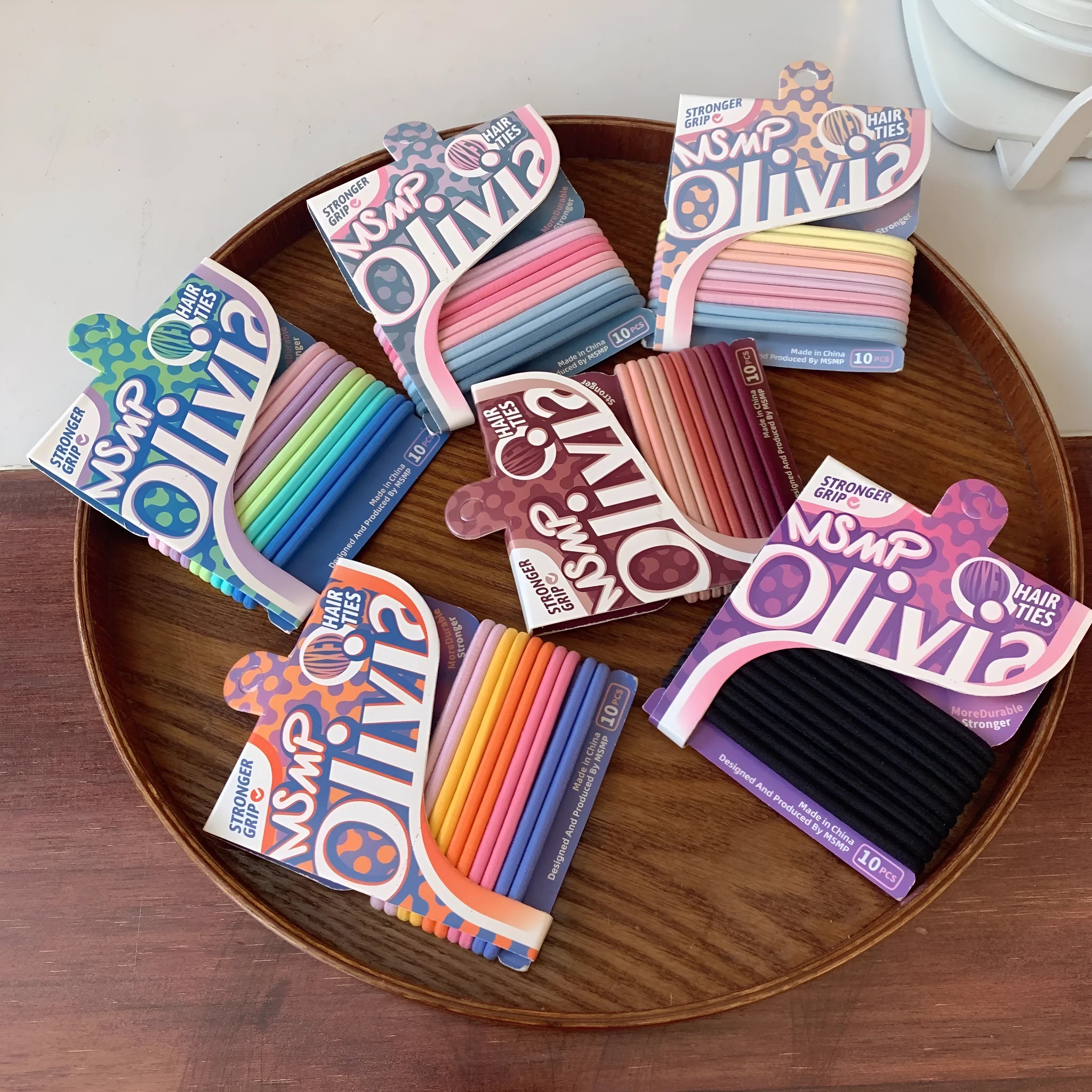 Candy colour elastic hair bands with braided design for ponytails and braids