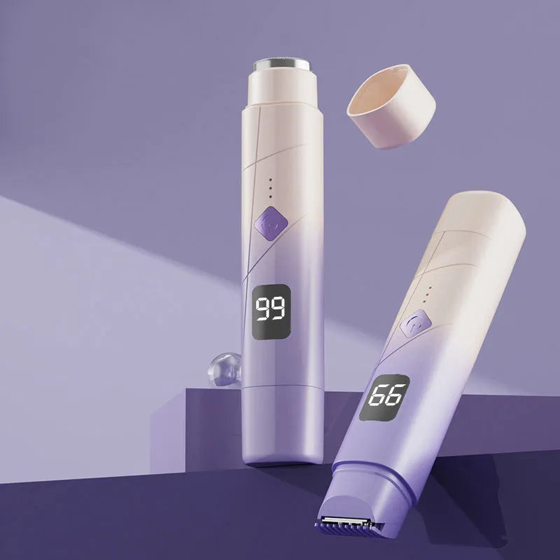 Digital display women's hair removal shaver in gradient purple colour with USB charging port