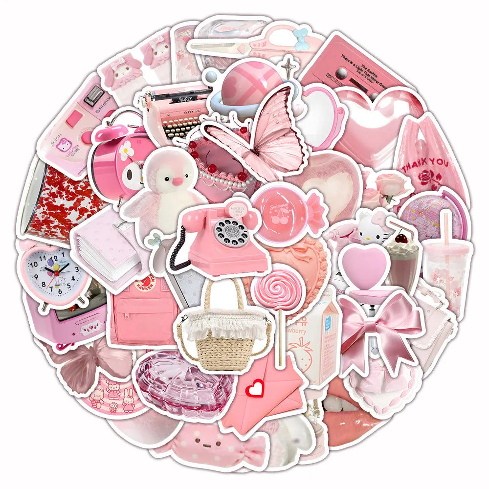Pack of cute pink 3D girl heart decorative stickers shown in two colour variants.