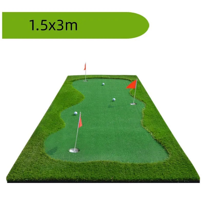 Green artificial turf golf putting mat, 1.5m x 3m indoor practice blanket for golf and ball games