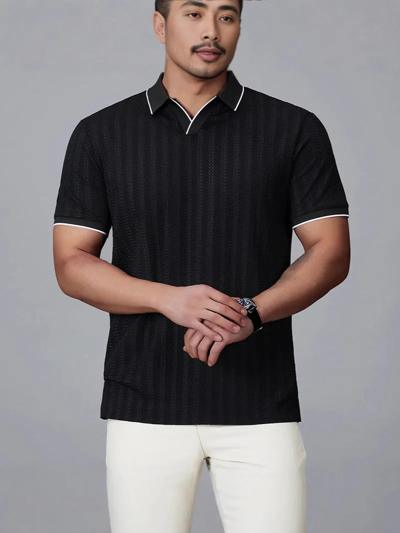 Men's loose fit polo shirt in black, white, or orange nylon ice silk fabric with short sleeves