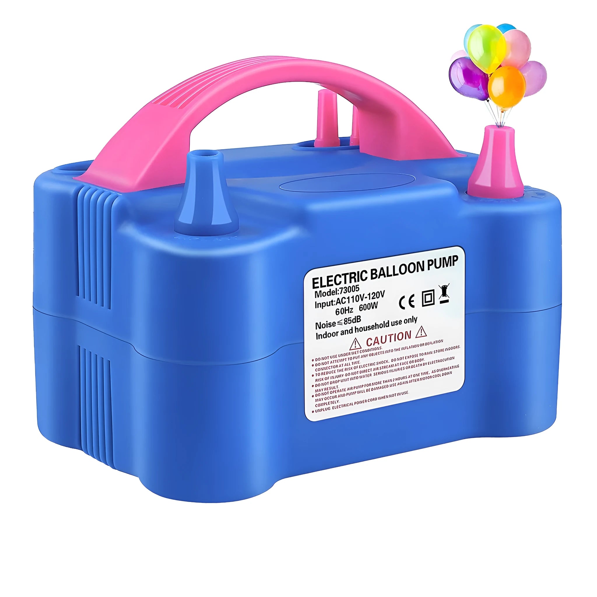 Blue plastic electric balloon inflator model 73005 with double holes and US plug