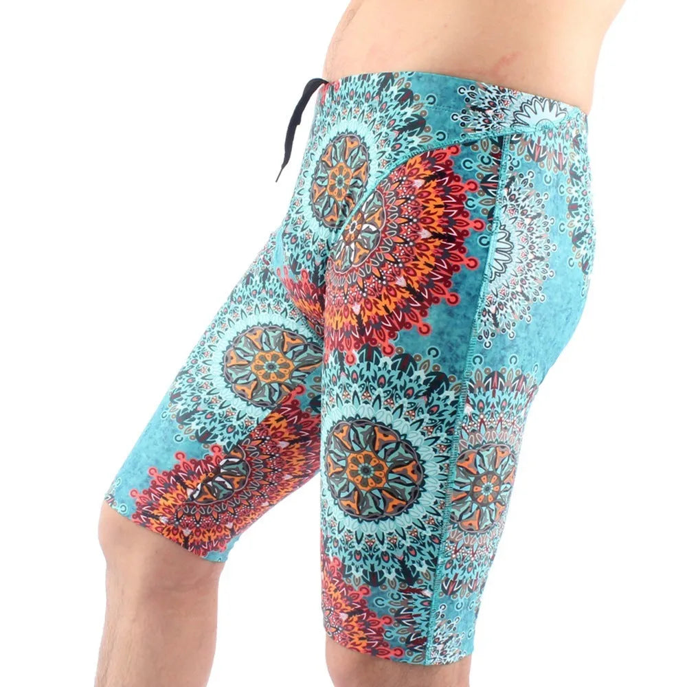 Men's quick-drying swimming trunks in green and navy blue colours with loose plus-size fit
