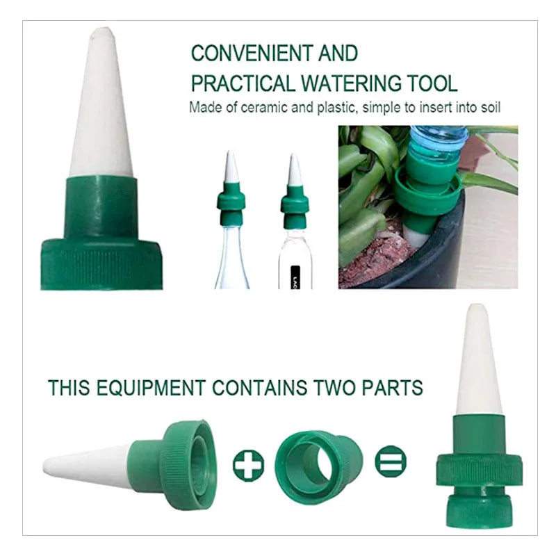 Green ceramic plant water dripper device for automatic irrigation with cola bottles