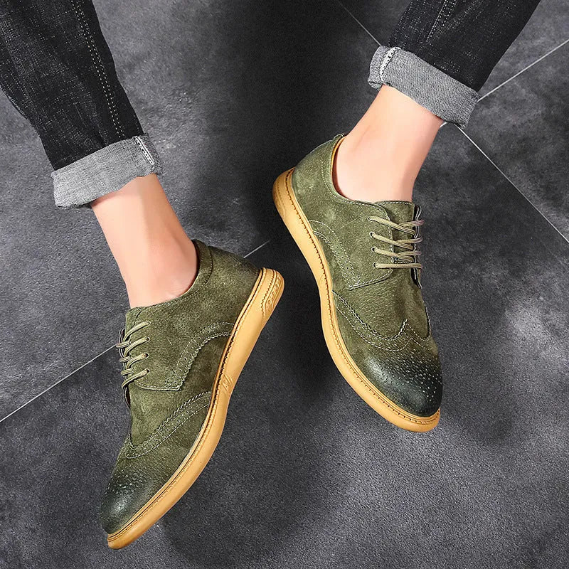 Men's black leather business shoes with lace-up design and rubber soles