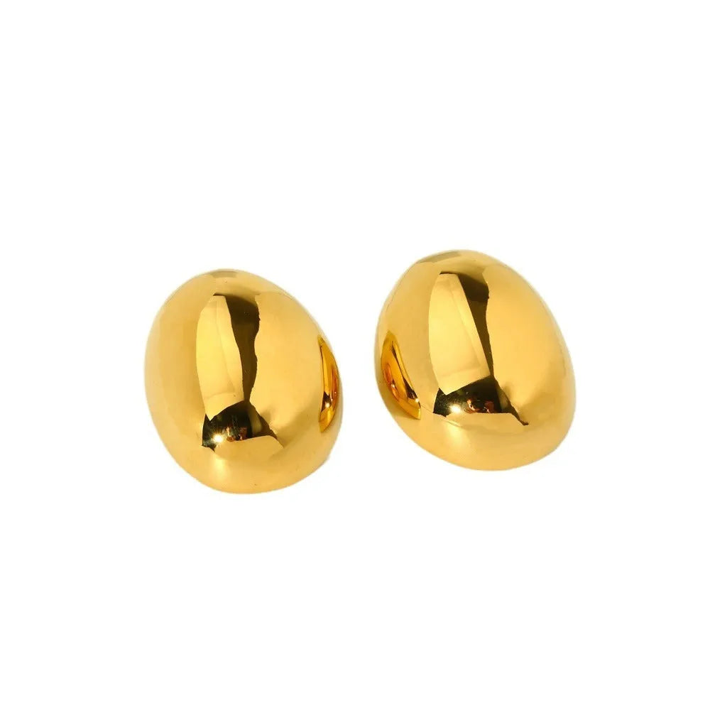 Geometric stainless steel ear studs with a glossy 18K gold tone electroplated finish