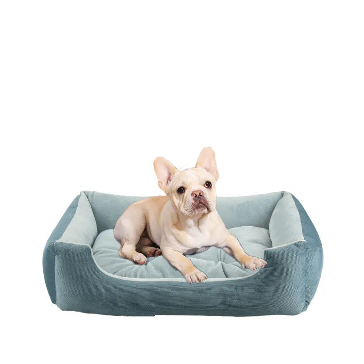 Fine velvet pet bed with removable pad in Khaki, 60x42x14cm size for medium dogs