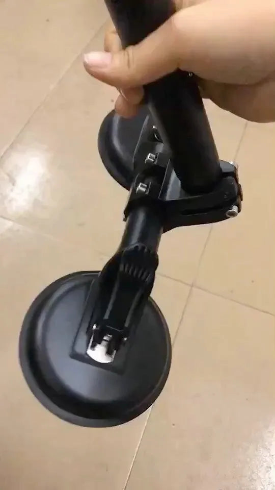 Black ABS off-road car sucker base with a round rubber sucker for mounting flagpoles on vehicle glass.
