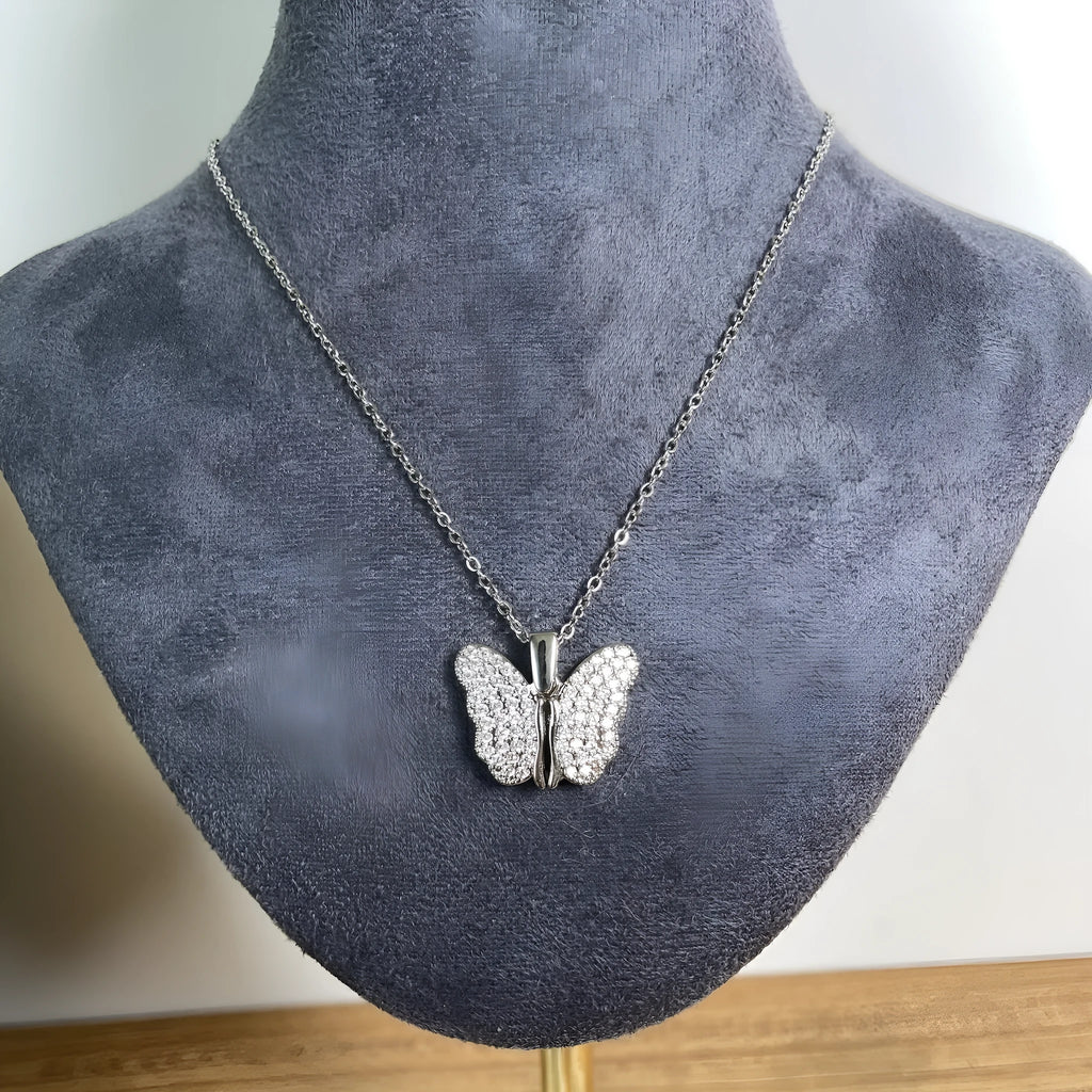 Gold titanium steel butterfly necklace with opening copper pendant on chain