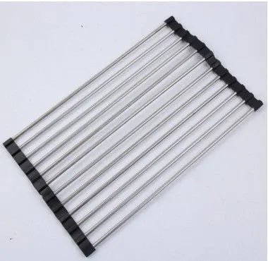 Foldable stainless steel kitchen drain sink rack with polypropylene drying tubes