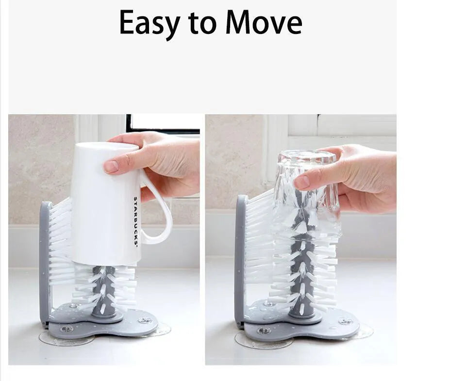 Grey rotating cup brush with dual heads and suction cups for wall mounting