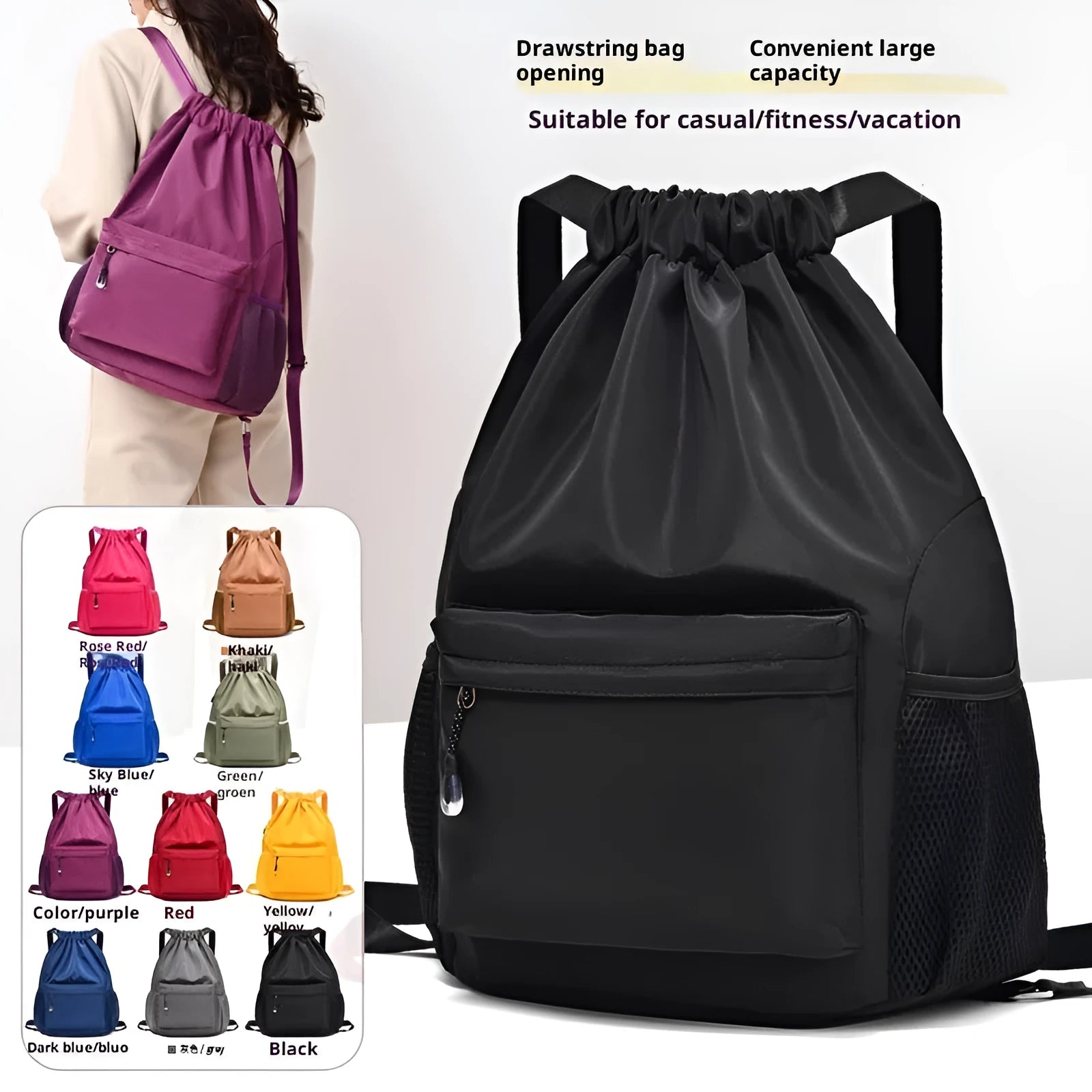 Solid colour leisure travel backpack in Oxford cloth with curved shoulder strap, capacity below 20L