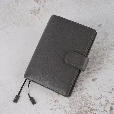 A6 leather notebook with lychee pattern cowhide cover in loose-leaf diary format