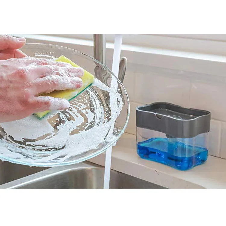 Plastic kitchen soap dispenser in grey colour with dimensions 14.5cm height