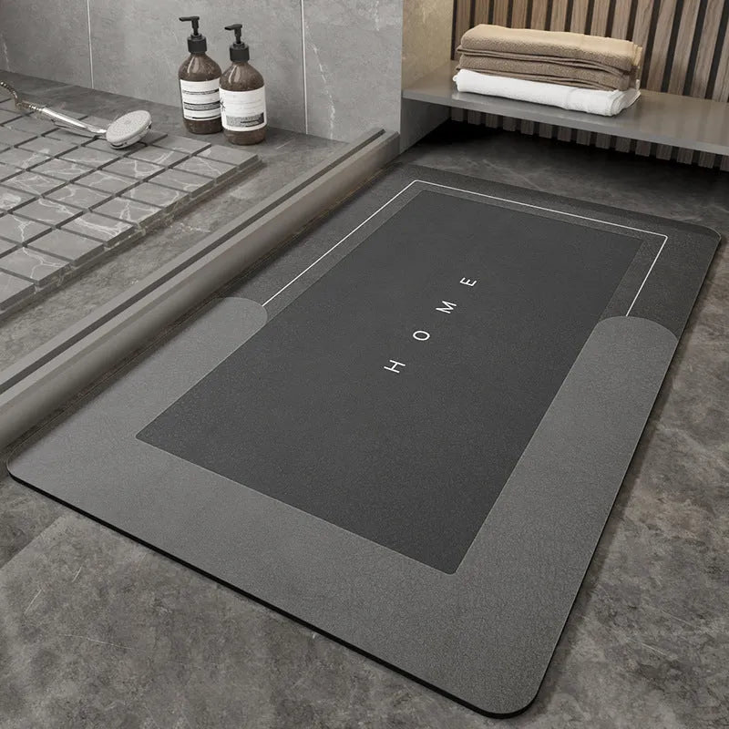 Machine woven bathroom floor mat in blended material showing oval and rectangle shape options