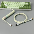 Coiled mechanical keyboard data cable, 150cm USB flexible wire with spiral stretch and metal interface housing, colour options