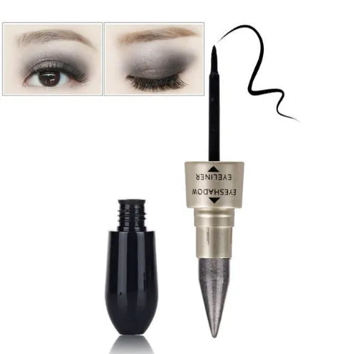 Double head six colour eyeshadow and black eyeliner stick in compact 12.3 cm size, black casing