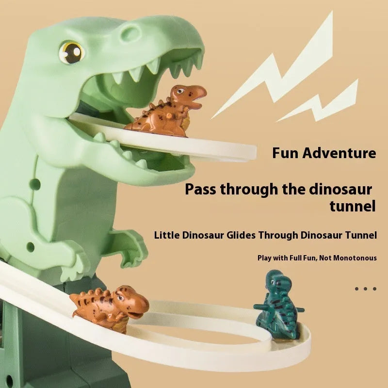 Dinosaur assembled electric slide track toy car with plastic track and moving dinosaur figures for kids
